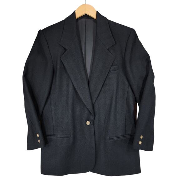 Vtg Lands End Blazer‎ Suit Jacket sz 10 Women Black Herringbone Wool Mohair USA - Picture 1 of 11